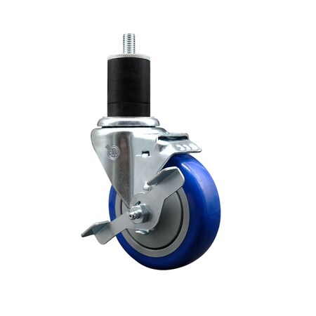 Service Caster 4'' SS Blue Poly Swivel 1-3/4'' Expanding Stem Caster with Brake SCC-SSEX20S414-PPUB-BLUE-TLB-134